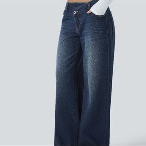Halara Dark Wash Wide Leg Flare Jeans M High Rise Stretch Denim